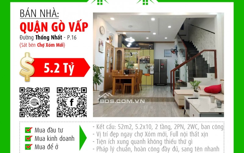 ✅  Cần bán gấp nhà mặt tiền 5.2m, full nội thất, giá cực yêu 5.2 tỷ